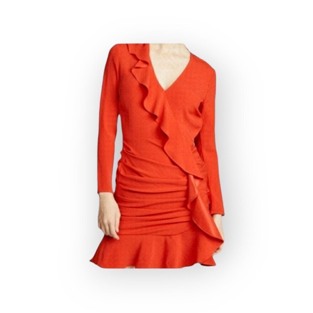 Veronica Beard Odessa Red Ruffle Ruched Long Sleeve Cocktail Mini Dress Size 4 - Picture 14 of 14